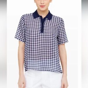 Club Monaco Silk Navy and White Gingham Button-Down Shirt XS